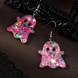 Sparkley Pink Colorful Ghost Earrings